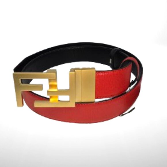 Fendi Reversible Leather Belt – Red & Black | Gold FF Buckle | Made in Italy main image 4